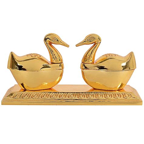 Buy Suvasane Double Swan Golden Metal/Zinc Chandan Roli Chopda, Chawal ...
