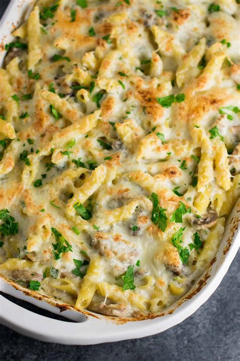 Mushroom Cauliflower Alfredo Pasta Bake - Build Your Bite