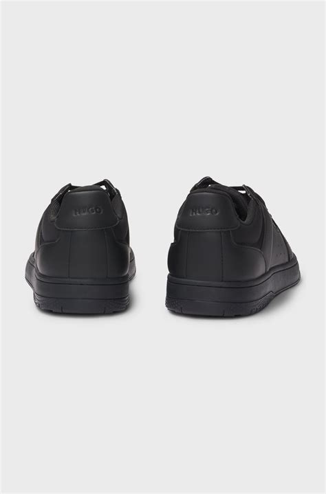 HUGO - Faux-leather lace-up trainers with logo details - Black