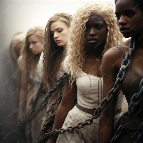 Premium AI Image | Beautiful girls hostages captives slaves in shackles ...