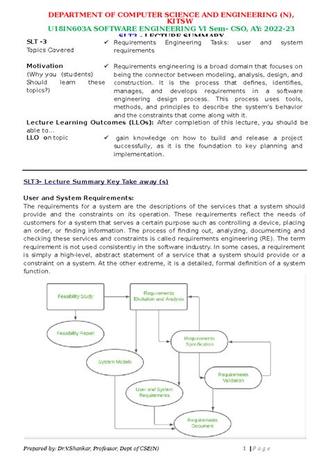 Requirements Engineering Tasks user and system requirements ...