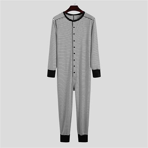 Xysaqa Mens Striped One-Piece Pajamas Soft Sleepwear Long Sleeve ...