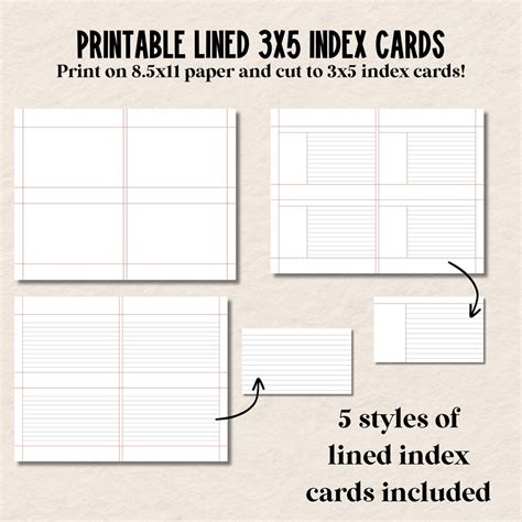 Printable 3x5 Index Cards, Lined Index Cards, Cornell Style Printable ...