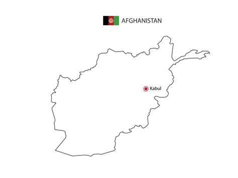 Hand draw thin black line vector of Afghanistan Map with capital city Kabul on white background ...