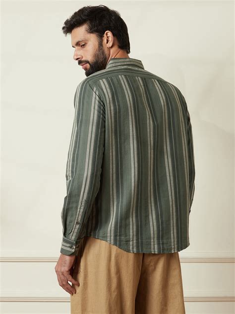 Striped Full Sleeve Shirt in Green – Wrogn
