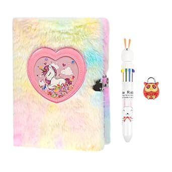 Plush Diary (Pink), Girl Notebook With Lock, Unicorn Cute Notepad Set ...