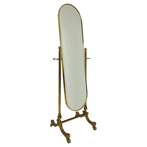 Classic Baroque Style Brass Floor Mirror, Italy 1950s For Sale at 1stDibs