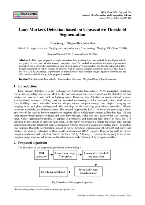 Global Science Press: Lane Markers Detection based on Consecutive ...