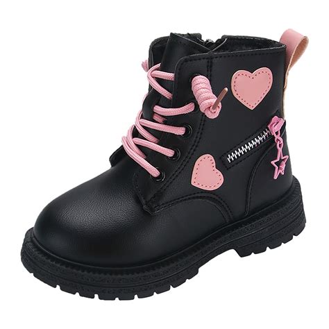 Children's Winter Leather Lace Up Stylish Color Matching Side Zipper ...
