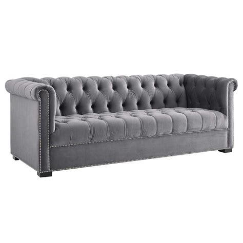 BLACK OAK Modway Heritage Upholstered Velvet Sofa Grey : Amazon.in ...
