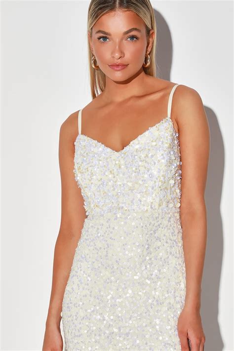 At Last White Sequin Mermaid Maxi Dress