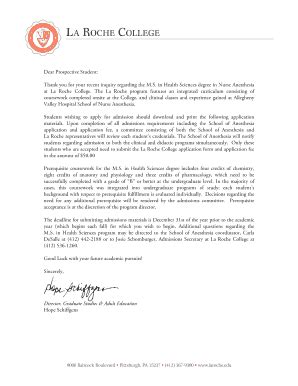 Fillable Online laroche allegheny valley school of anesthesia form Fax ...