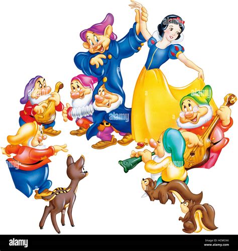 SNOW WHITE AND THE SEVEN DWARFS, clockwise from left: deer, Happy ...