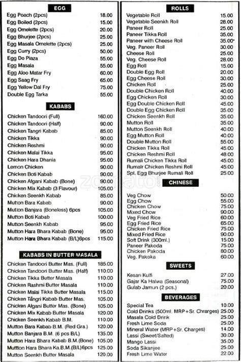 Menu at Tandoors, Kolkata, 23A