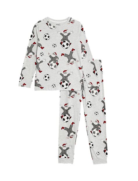 Buy Cotton Rich Christmas Football Pyjamas (1-16 Yrs) at Marks & Spencer