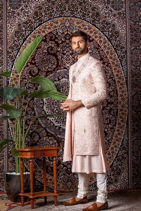 Pink Slub Silk Sherwani Set – Telon Heritage