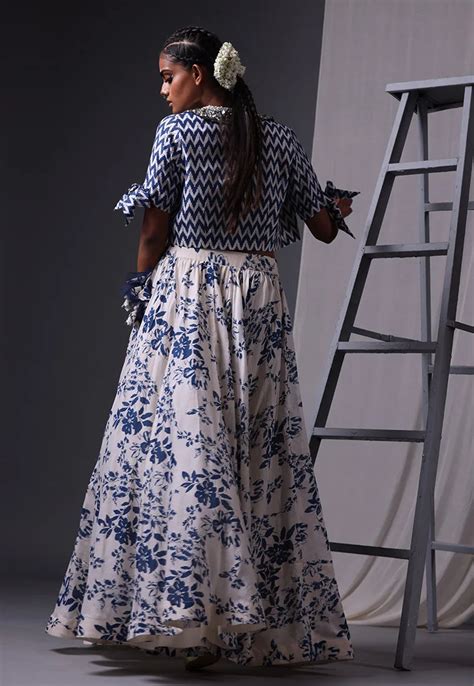 Blue & Off White Printed Lehenga Set – Label Yogita Kadam
