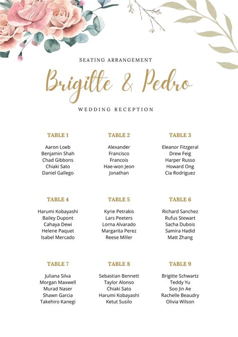Free wedding reception seating chart template | Beachweddingtips.com