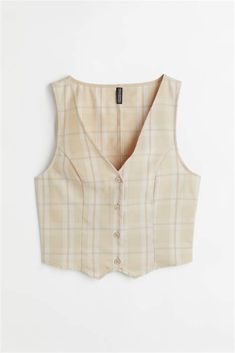 Suit waistcoat - Light beige/White checked - Ladies | H&M IN