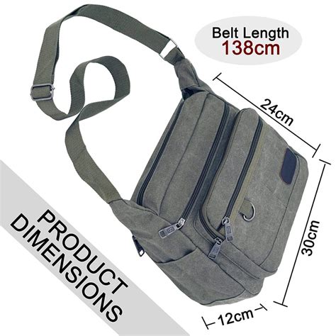 NISUN Canvas 5 Zipper Pocket Sling Cross Body Travel Office Business ...