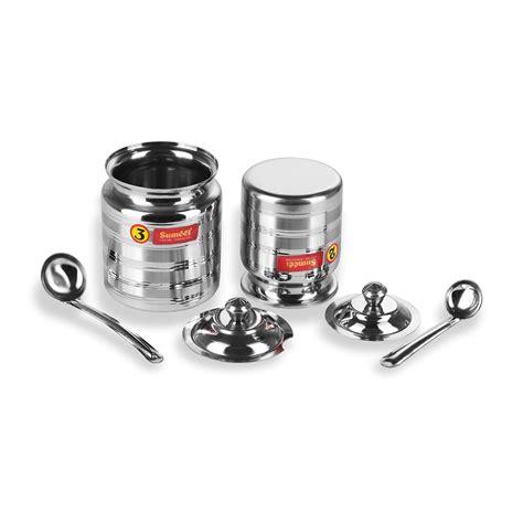 Sumeet Stainless Steel Oil and Ghee Pot Set - No. 2 350ML - 6.5cm Dia ...