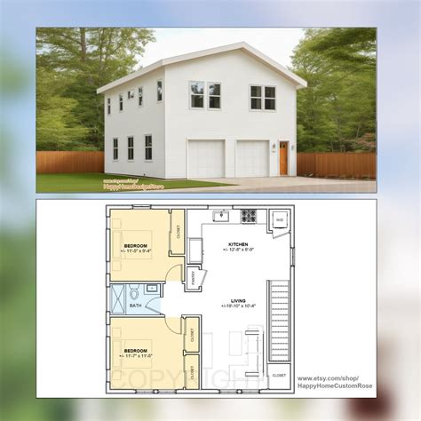 30' X 30' Two Bedroom Garage Apartment - Architectural Plan With ...