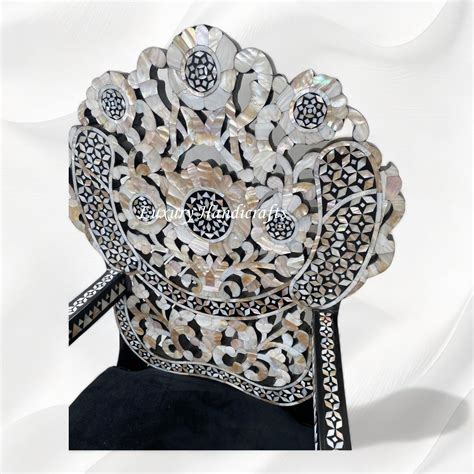 Handcarved MOP Inlay Ornate Flower Chair Black – Luxury Handicrafts