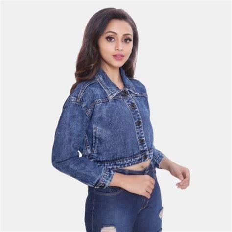 Denim Crop Jacket, Fashionable Denim Cropped Jacket, Trendy Denim Crop ...