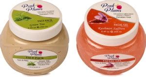 PINK PLUMS Green Tea FACE PACK and Kashmiri Saffron FACIAL GEL For Face ...