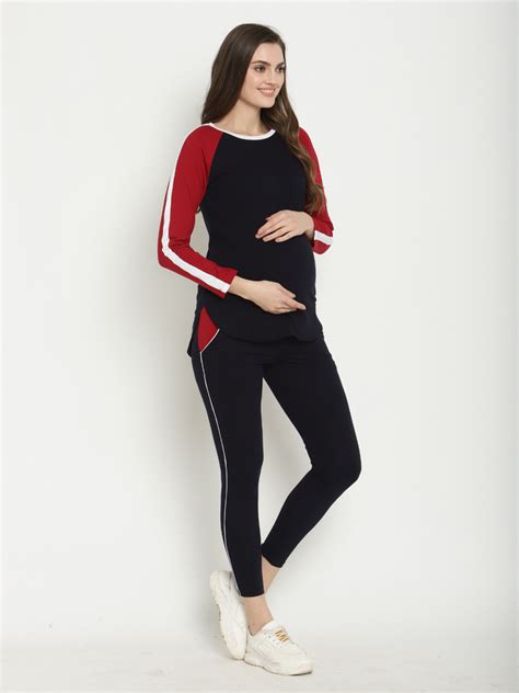2pc. Maternity Activewear T-Shirt & Leggings Set- Navy Blue