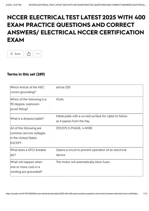 NCCER ELECTRICAL TEST LATEST 2025 WITH 400 EXAM PRACTICE QUESTIONS AND ...