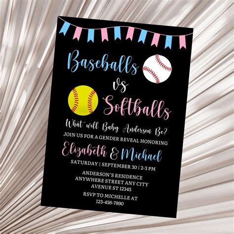 Baseball Vs Softball Gender Reveal Invitation, Boy or Girl Gender ...