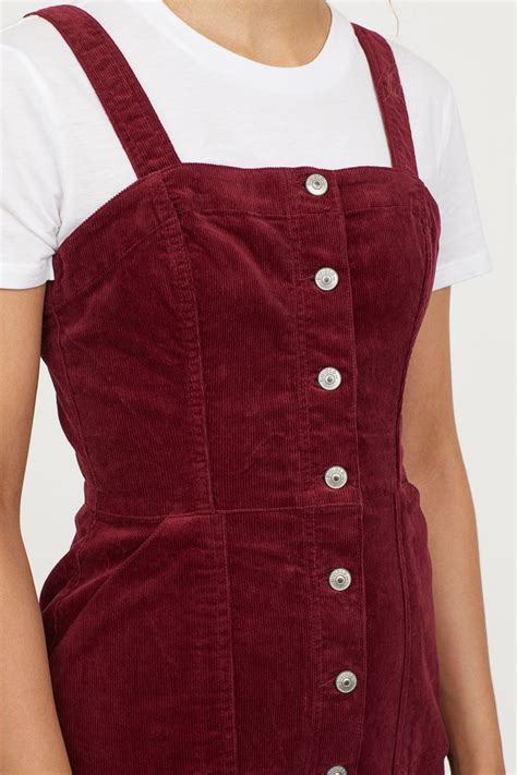 Bib Overall Dress - Burgundy/corduroy - Ladies | H&M US 2 | Overall ...