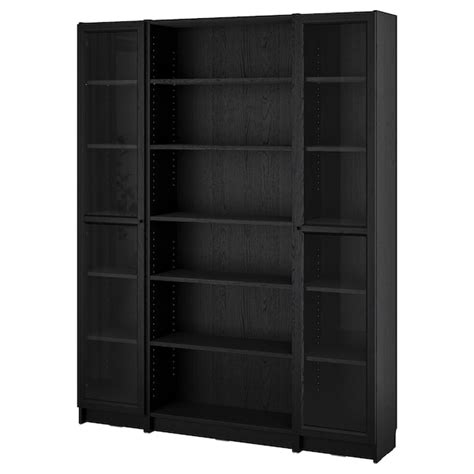 BILLY / OXBERG bookcase combination w glass doors, black oak effect ...