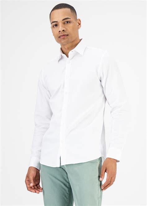 White Textured Slim Fit Cotton Shirt | Woolworths.co.za