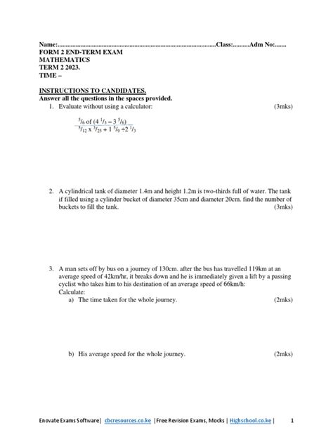 Image result for Form 2 Exam Questions