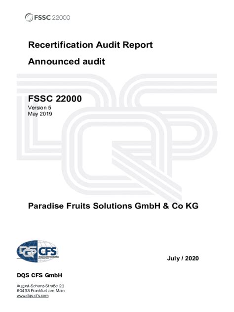 Fillable Online FSSC 22000 Checklists and AuditsFood Safety ... Fax ...