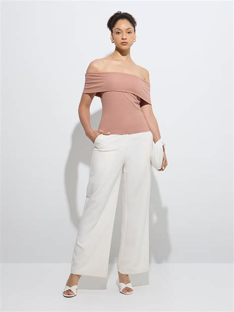 Buy Wardrobe Light Brown Off-Shoulder Top from Westside