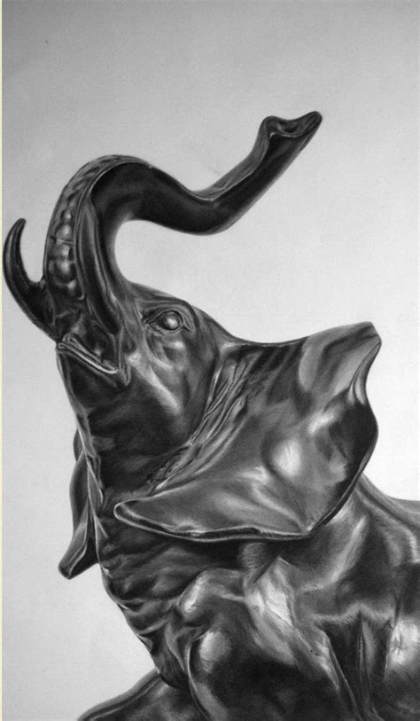 "Gajraj Statue Drawing": Black Charcoal Drawing by Shobha Sharma ...