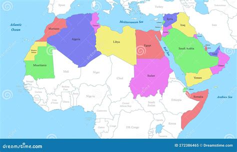 Map Of MENA Region With Borders Of The States Stock Photo ...