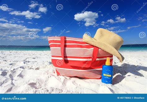 Summertime Sun Protection Sunscreen Hat at the Beach Stock Image ...