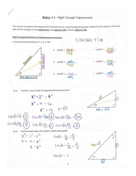 Notes 4.3 - Right Triangle Trigonometry - MATH 118 - Studocu
