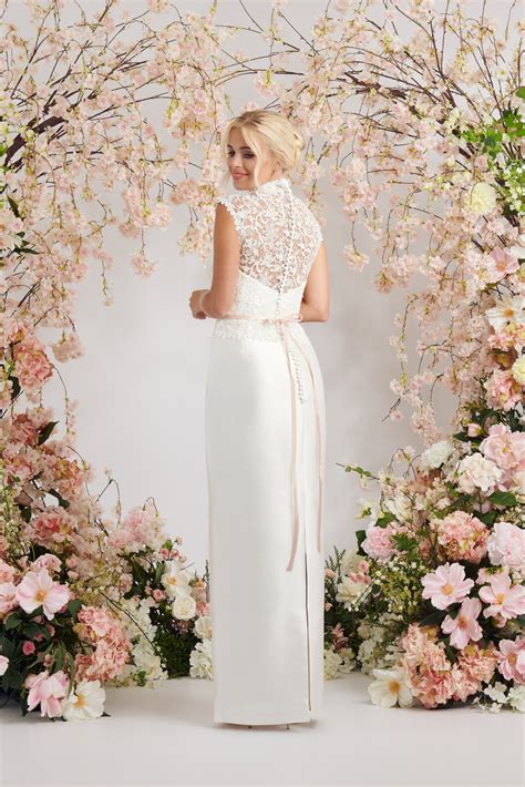 Elegant ivory lace and Mikado wedding dress with cap sleeves