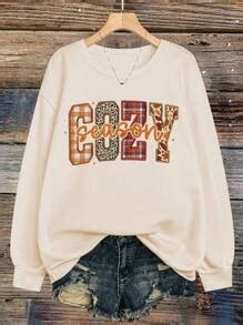 SHEIN LUNE Thanksgiving Crew Neck Sweatshirt, Women's Plus Size Crew ...