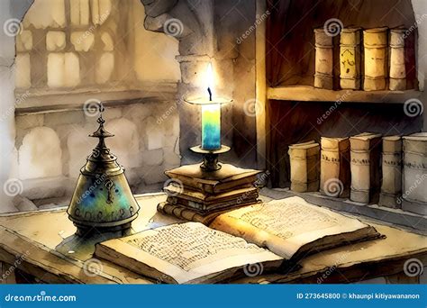 Old book with candles stock illustration. Illustration of light - 273645800