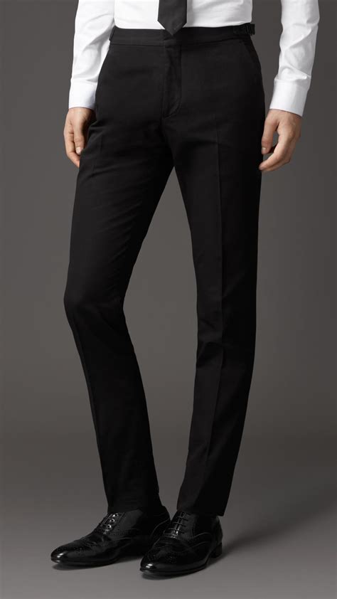 Burberry Slim Fit Cotton Trousers With Side Adjusters in Black for Men ...