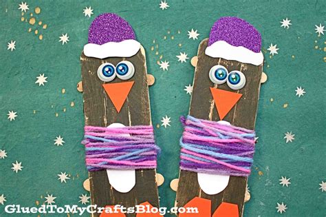 Popsicle Stick Penguin In Sweater Craft Idea