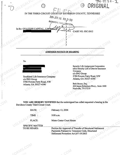 Tennessee Amended Notice of Hearing | US Legal Forms