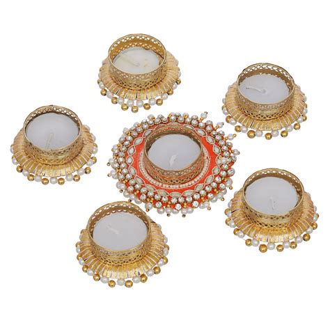 eCraftIndia Set of 6 Round Shaped Diamond Beads and Pearls Decorative