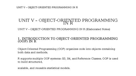 UNIT V: Elaborated Notes on OOP in R Programming - Studocu